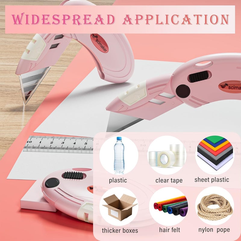 scimaker 4-Pack Box Cutters, Lightweight Utility Knives Set Razor Sharp Blade for Cartons, Cardboard, Sheet Plastic and Boxes, Back-lock Mechanism with Extra 10 Blades, Pink - Image 5